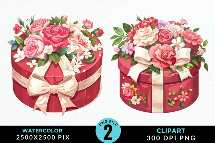 Watercolor Hatbox Flower Graphics Clipart