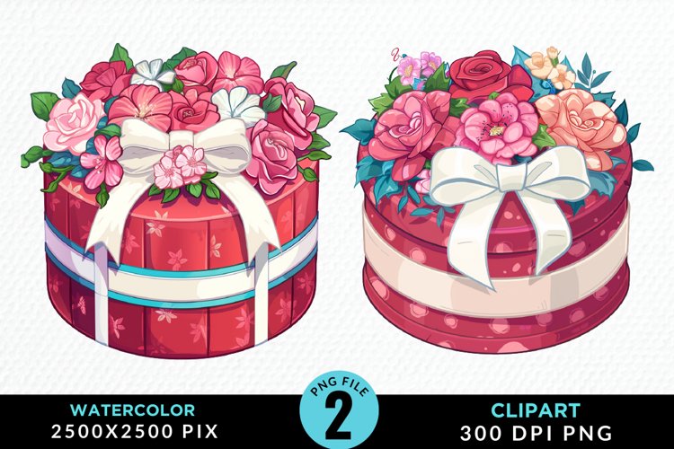 Watercolor Hatbox Flower Graphics Clipart