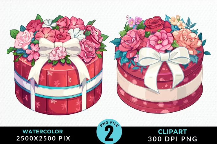 Watercolor Hatbox Flower Graphics Clipart