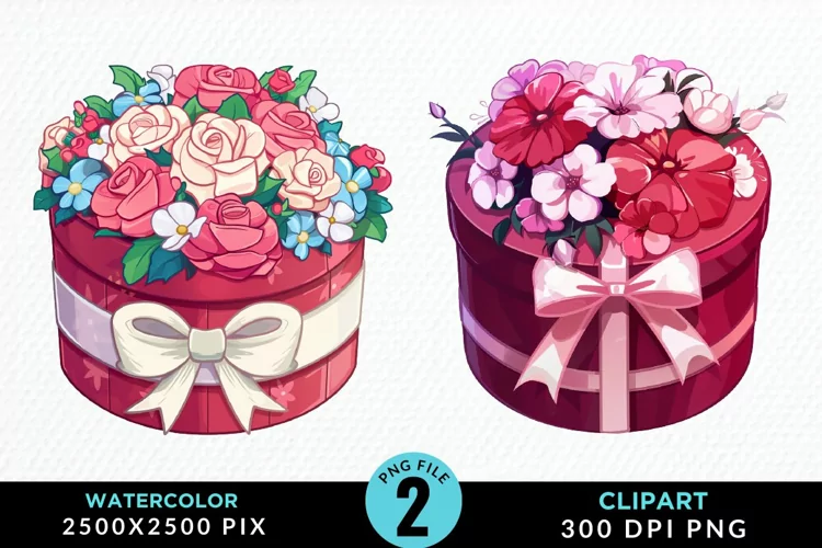 Watercolor Hatbox Flower Graphics Clipart