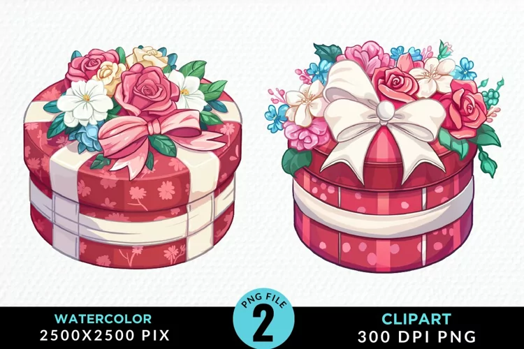 Watercolor Hatbox Flower Design Clipart
