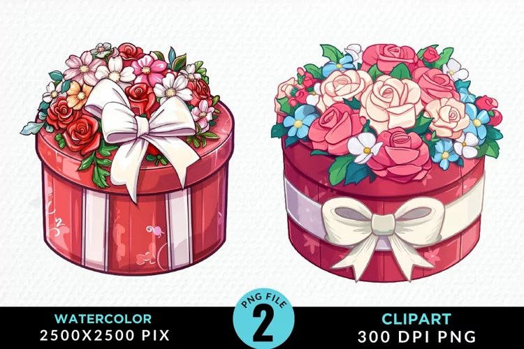 Watercolor Hatbox Flower Graphics Clipart