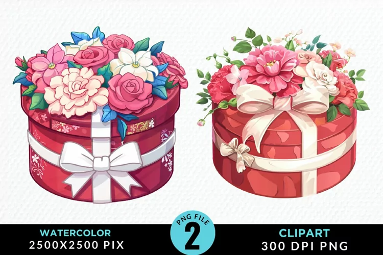 Watercolor Hatbox Flower Design Clipart