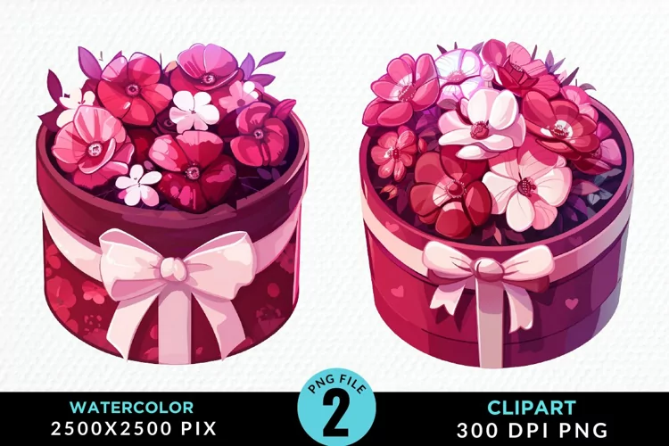 Watercolor Hatbox Flower Graphics Clipart