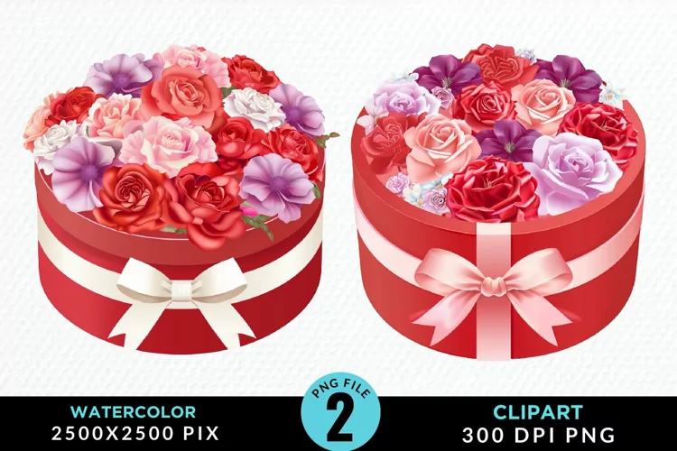 Watercolor Hatbox Flower Graphics Clipart
