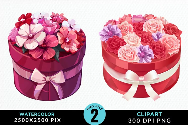 Watercolor Hatbox Flower Graphics Clipart
