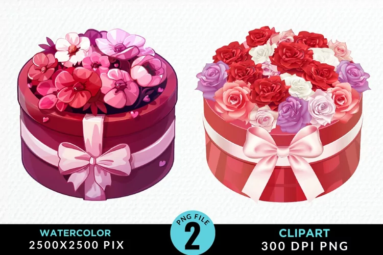 Watercolor Hatbox Flower Graphics Clipart