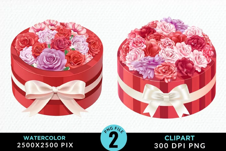 Watercolor Hatbox Flower Graphics Clipart