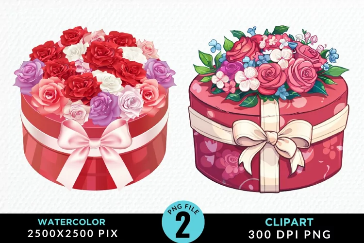 Watercolor Hatbox Flower Graphics Clipart