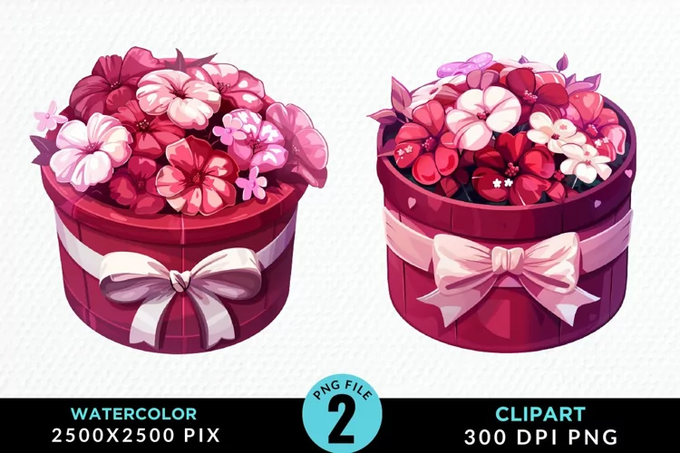 Watercolor Hatbox Flower Design Clipart