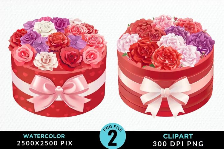 Watercolor Hatbox Flower Graphics Clipart