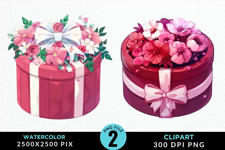 Watercolor Hatbox Flower Graphics Clipart