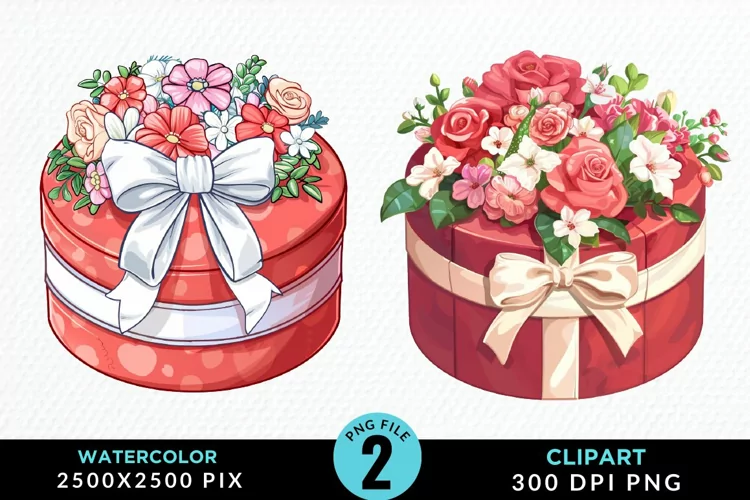 Watercolor Hatbox Flower Graphics Clipart