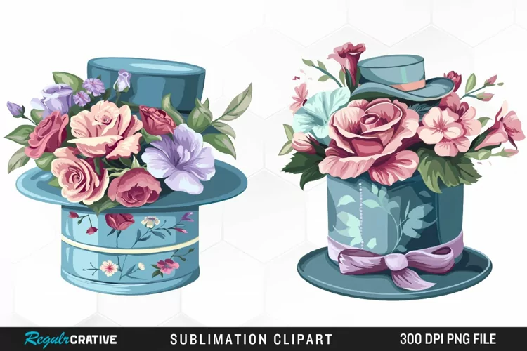 Watercolor Hatbox Flower Clipart