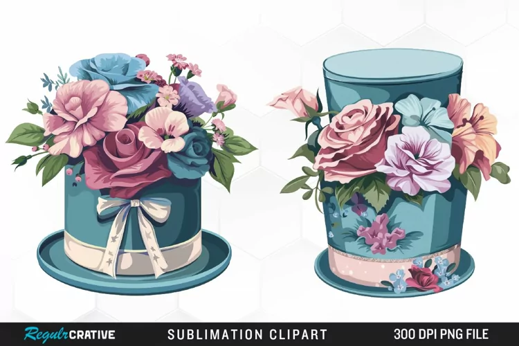 Watercolor Hatbox Flower Clipart
