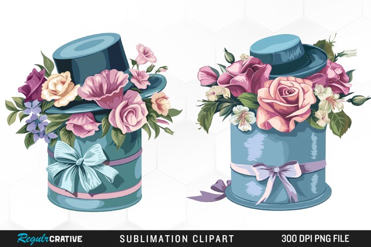 Watercolor Hatbox Flower Art Clipart example image 1