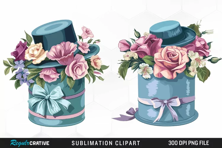 Watercolor Hatbox Flower Art Clipart
