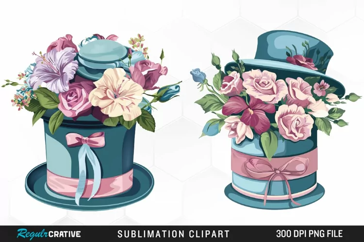 Watercolor Hatbox Flower Clipart