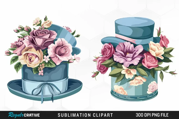 Watercolor Hatbox Flower Art Clipart