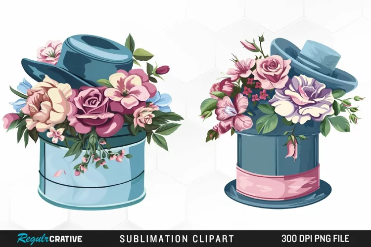 Watercolor Hatbox Flower Clipart
