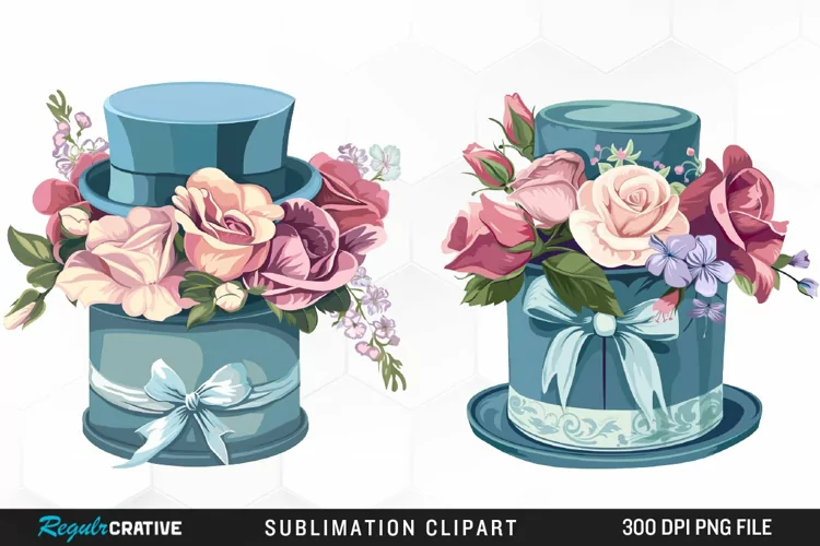 Watercolor Hatbox Flower Clipart