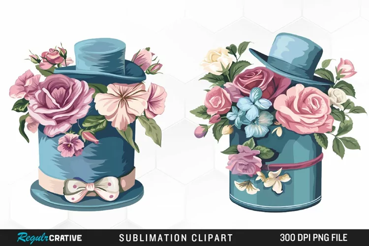 Watercolor Hatbox Flower Clipart