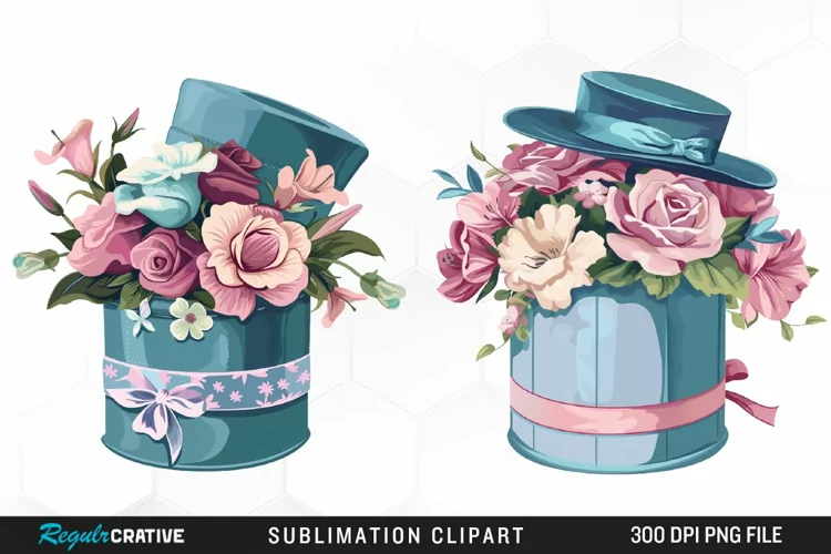 Watercolor Hatbox Flower Art Clipart