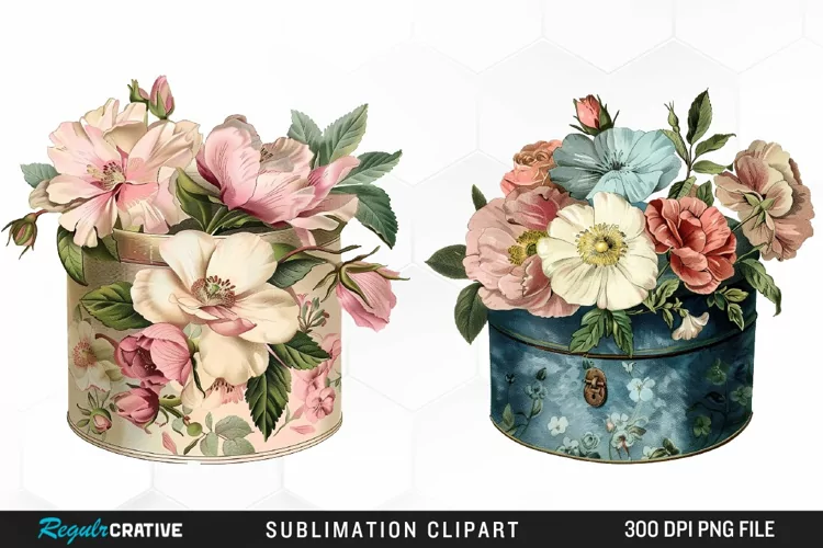 Watercolor Hatbox Flower Clipart
