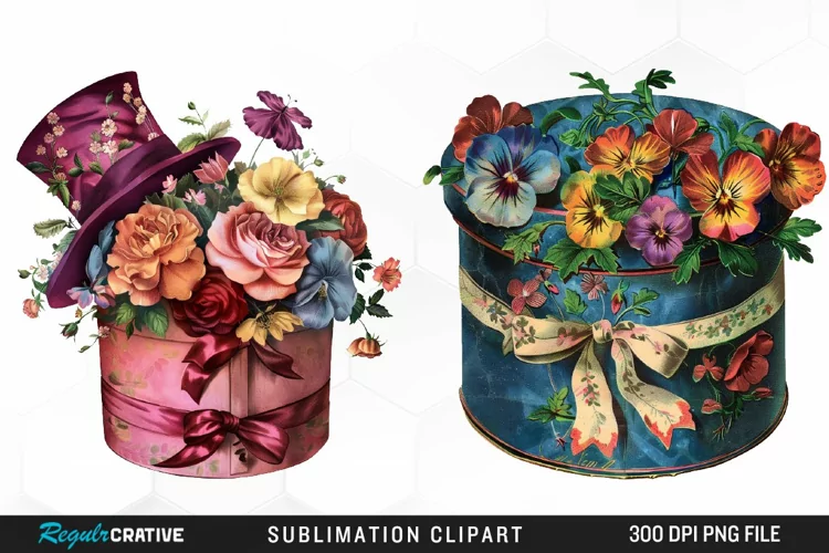 Watercolor Hatbox Flower Clipart