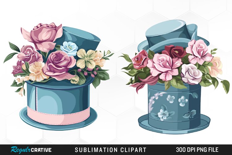 Watercolor Hatbox Flower Clipart
