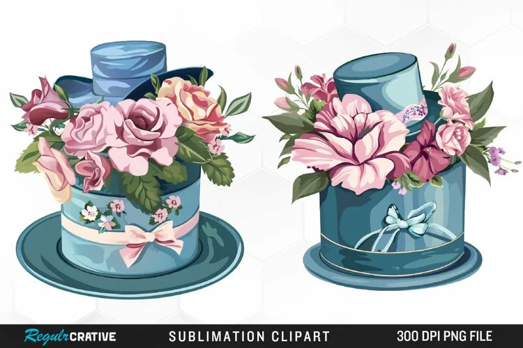 Watercolor Hatbox Flower Clipart
