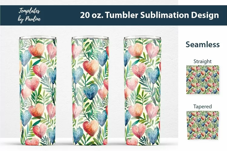 Watercolor Heart 20 oz Skinny Tumbler Wrap for Sublimation