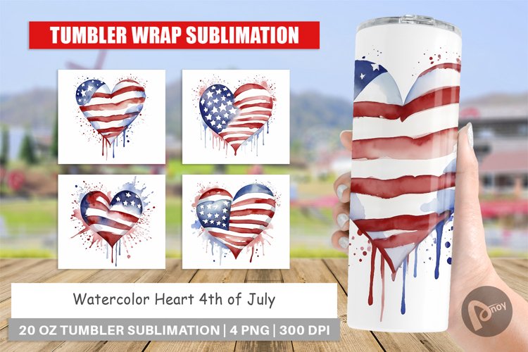 Tumbler Sublimation Wrap Heart 4th of July