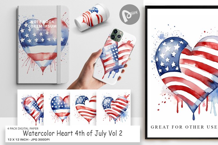 Digital Paper Heart 4th of July