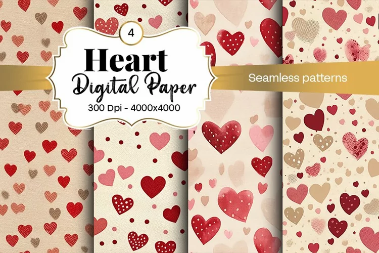 Watercolor Heart Digital Paper Seamless Digital Pattern
