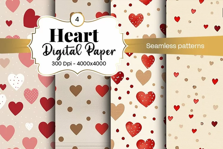 Watercolor Heart Digital Paper Seamless Digital Pattern