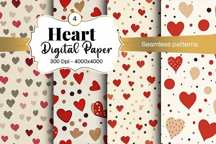 Watercolor Heart Digital Paper Seamless Digital Pattern