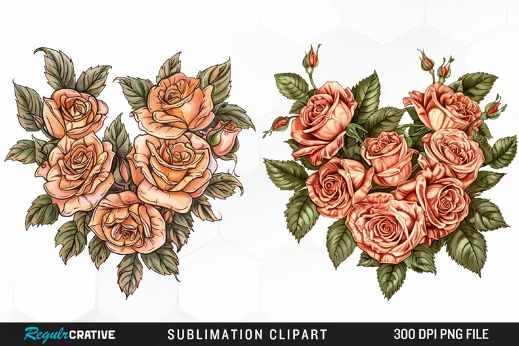 Watercolor Heart Flower Wreath Design Clipart