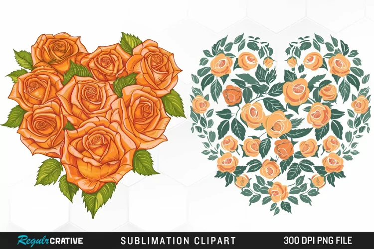Watercolor Heart Flower Wreath Artwork Clipart