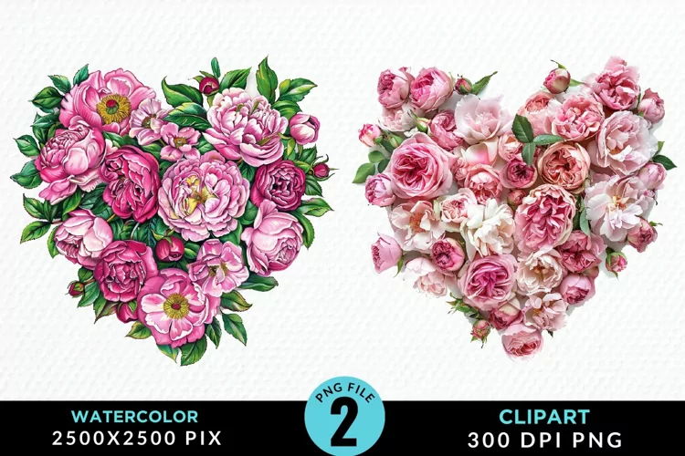 Watercolor Heart Flower Wreath Exquisite Clipart