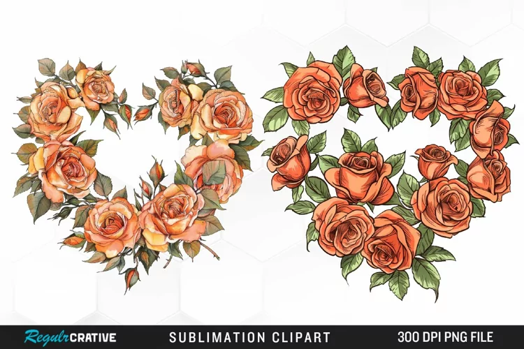 Watercolor Heart Flower Wreath Artwork Clipart
