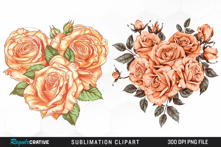 Watercolor Heart Flower Wreath Design Clipart