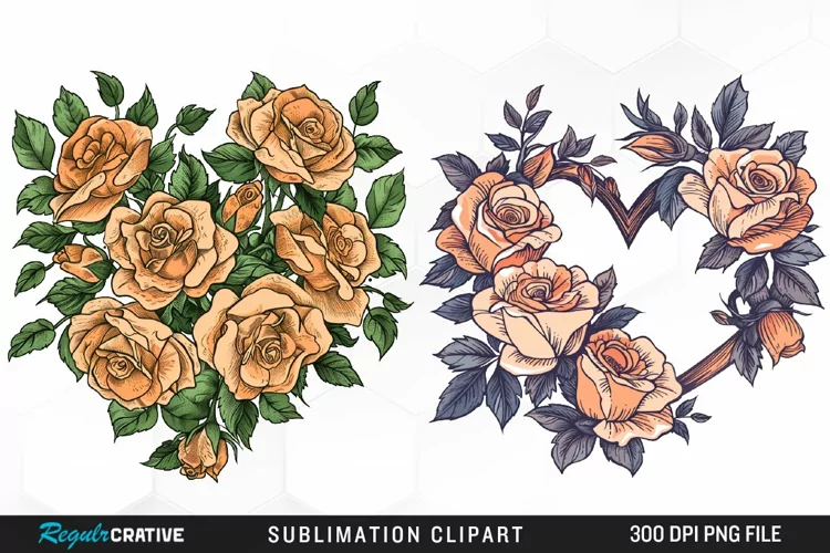 Watercolor Heart Flower Wreath Design Clipart