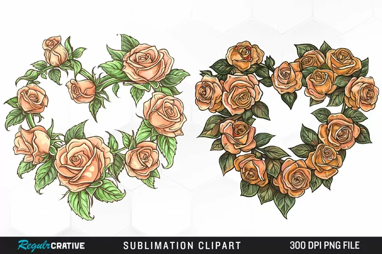 Watercolor Heart Flower Wreath Design Clipart