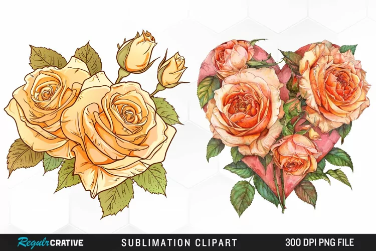 Watercolor Heart Flower Wreath Design Clipart