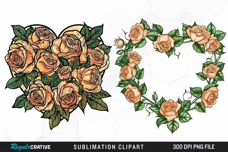Watercolor Heart Flower Wreath Design Clipart