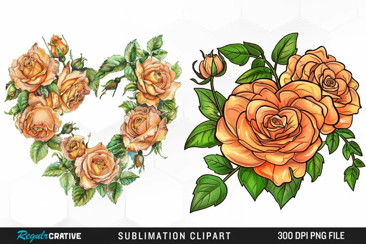 Watercolor Heart Flower Wreath Design Clipart