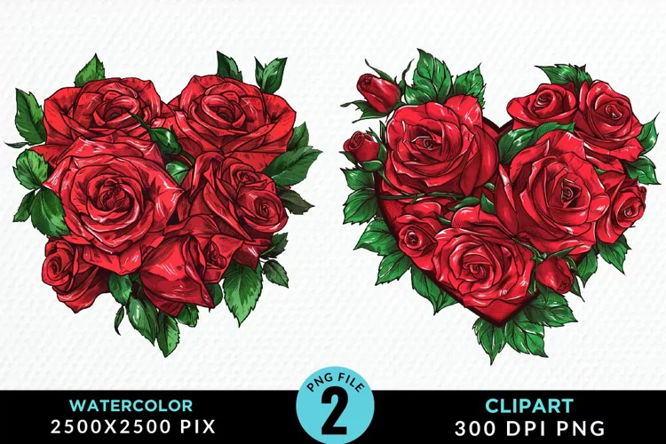 Watercolor Heart Flower Wreath Exquisite Clipart