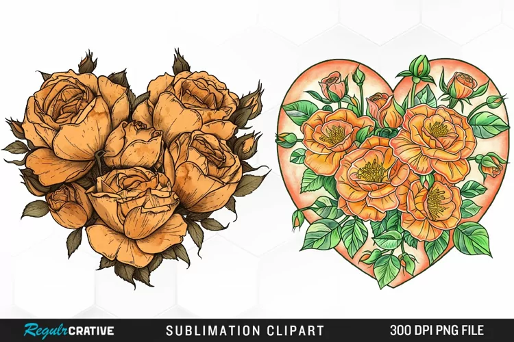 Watercolor Heart Flower Wreath Artwork Clipart