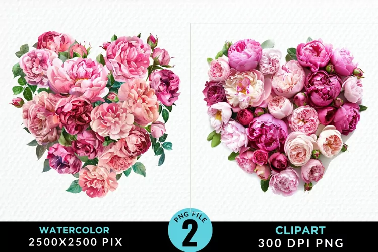 Watercolor Heart Flower Wreath Exquisite Clipart